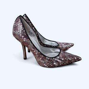 Pink Silver Ombre Sequin Pointed Toe Pumps Metallic Stiletto High Heels Shoes